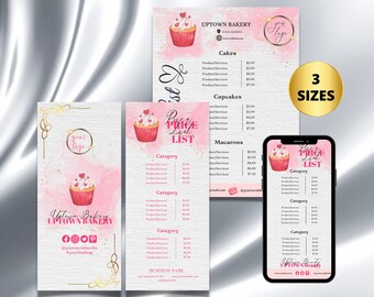 BAKERY Price List Template, Editable Modern Pricing Guide, Instagram Story Price List Template, DIY Bakery Cake Pricing Sheet Template