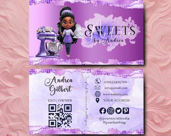 Purple Bakery Business Card Template DIY Custom Cake Business Card Editable Printable Business Card Design Cake African American Bakery Card