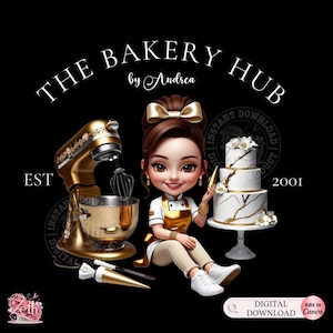 Chibi Brown Hair Girl Bäckerei Logo, Backlogo, Süßigkeiten benutzerdefiniertes Gebäcklogo, Kuchenlogo, Cupcake-Logo, modernes Logo, Bakeshop-professionelles Logo
