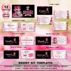 MODERN Pink Smoke Bakery Business Card Kit Template, DIY Loyalty Card, Care Card, Referral Card, Thank You Card, Social Card, Cake Business