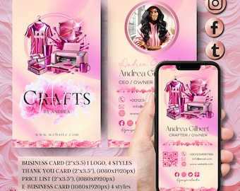 Projekt wizytówki Crafting, wizytówka z tekstowym logo Crafter na koszulce, wizytówka z nadrukiem na gorąco, wizytówka DIY, wizytówka T-shirt Tumbler Maker