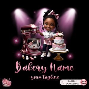 Chibi Black Hair Girl Bäckerei Logo, Backlogo, Stilvolles benutzerdefiniertes Gebäcklogo, Kuchenlogo, Cupcake-Logo, modernes Logo, Bakeshop-professionelles Logo