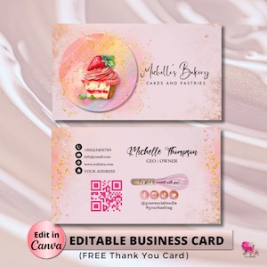 MODERN Creative Pink Cake Bakery Business Card Template DIY Business Card Editable Printable Business Card Design Cake Business Card