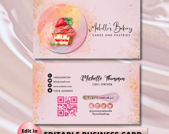 MODERN Creative Pink Cake Bakery Business Card Template DIY Business Card Editable Printable Business Card Design Cake Business Card