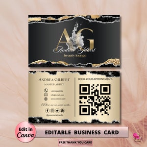 Editable Gold Smoke Business Card Template, Feminine Business Card, Business Card, DIY Business Card, Canva Template Beauty Lash Brows Card