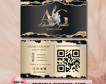 Editable Gold Smoke Business Card Template, Feminine Business Card, Business Card, DIY Business Card, Canva Template Beauty Lash Brows Card