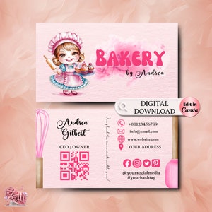 MODERN Creative Pink Custom Cake Bakery Business Card Template DIY Business Card Editable Printable Business Card Design Cake Business Card