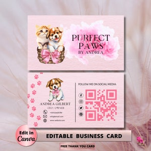 Pet Sitting Business Card Pet Boarding Pet Business Templates Dog Walker Business Supplies Dog Groomer DIY Dog Salon Editable Business Card