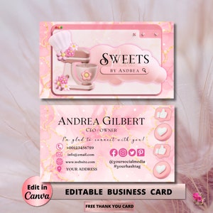 MODERN Pink 3D Bakery Business Card Template DIY Custom Cake Business Card Editable Printable  Business Card Design Cake Business Card