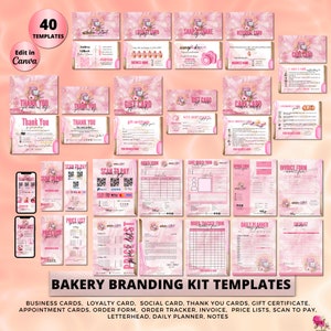 CAKE Business MODERN EDITABLE Branding Kit Business Printable Thank you Gift Card Care Card Price List Invoice Order Forms Bakery Business