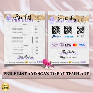 Benutzerdefinierte Kuchen Scan to Pay Schild & Preisliste Vorlage, QR-Code-Zeichen, druckbare Zahlungs Schild, Schild für akzeptierte Zahlungen, Preisblatt, Preisführer