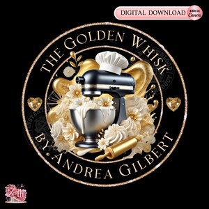 Gold Black Bakery Logo, Baking Logo, Stylish Custom Pastry Logo, Cake Logo, Cupcake Logo, Modern Logo, Bakeshop Logo Professional Logo Canva