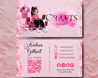 Pink Crafting Business Card Design, Crafter Logo T-shirt Business Card, Heat Press Card, DIY Business Card, T-shirt Tumbler Maker Card Canva