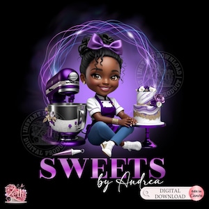 Süßwarenbäckerei-Logo, schwarzes Haar, Kuchen Backen-Mädchen-Logo, Kuchen-Catering, Konditorei-Logo, Cupcake-Business, bearbeitbare Canva-Kuchen-Logo-Vorlage