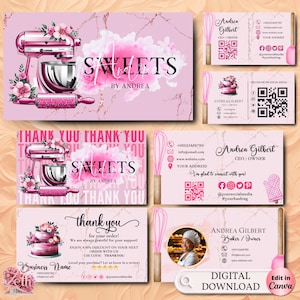 MODERN Pink Bakery Business Card Template DIY Custom Cake Business Card Editable Printable  Business Card Design Cake Business Card