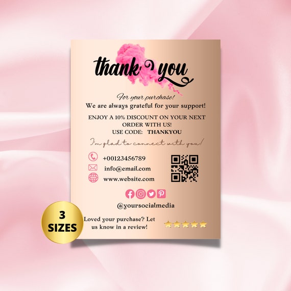 Custom Thank You Business Cards for Small Business Editable Etsy