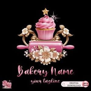 Bakery Logo, Baking Logo, Stylish Custom Pastry Logo, Cake Logo, Cupcake Logo, Modern Logo, Bakeshop Logo, Professional Logo, Edit in Canva