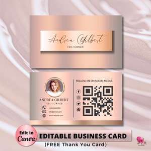 BRONZE Modern Editable Business Card Template, Business Card, DIY Business Card Beauty Feminine Card Canva Template Add your Logo