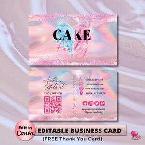 MODERN Creative Pink Smoke Cake Bakery Business Card Template DIY Business Card Editable Printable Business Card Design Cake Business Card