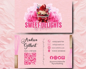 Pink Smoke Bakery Business Card Template, DIY Custom Cake Business Card, Editable Printable  Business Card Design, Cake Treats Business Card