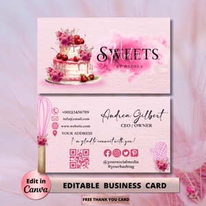 MODERN Pink Smoke Bakery Business Card Template DIY Custom Cake Business Card Editable Printable  Business Card Design Cake Business Card