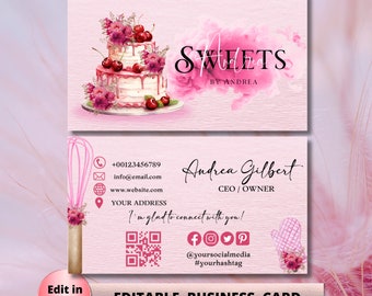 MODERN Pink Smoke Bakery Business Card Template DIY Custom Cake Business Card Editable Printable  Business Card Design Cake Business Card