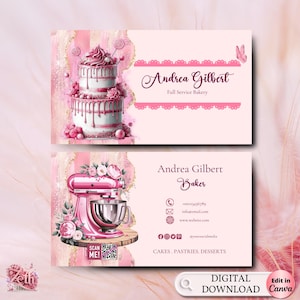 MODERN Pink Cake Bakery Business Card Template DIY Custom Cake Business Card Editable Printable  Business Card Design Cake Business Card