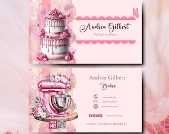 MODERN Pink Cake Bakery Business Card Template DIY Custom Cake Business Card Editable Printable  Business Card Design Cake Business Card
