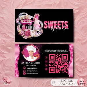 Bright Pink Bakery Business Card Template, DIY Custom Cake Business Card, Editable Printable  Business Card Design Cake Treats Business Card