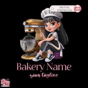 Chibi Girl Bakery logo, Chibi Baking logo, Stylish Custom Pastry Logo, Cake Logo, Cupcake Logo, Modern Logo, Bakeshop Logo Professional Logo