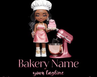 Chibi Girl Bakery logo, Modern Bakery Logo Template Canva Pro, Sweet Treats Branding Editable File