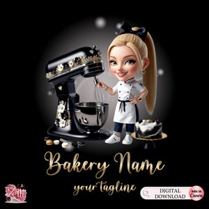 Chibi Blonde Haare Mädchen Bäckerei Logo, Back-Logo, Stilvolles benutzerdefinierte Gebäck Logo, Kuchen-Logo, Cupcake-Logo, modernes Logo Bakeshop professionelles Logo