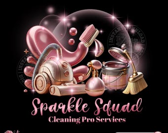 Cleaning Logo, Cleaning Service Logo, Cleaning Business Logo. Cleaning Lady, House Flipping, Sparkle Squad Logo, Pink Editable Canva Design