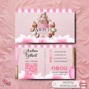 MODERN Pink Bakery Business Card Template DIY Custom Cake Business Card Editable Printable  Business Card Design Cake Treats Business Card