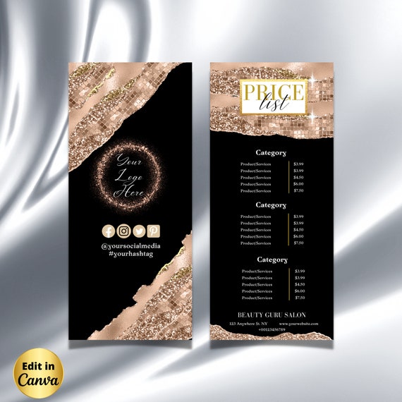 Black Editable Price List Template Printable Business Pricing Etsy