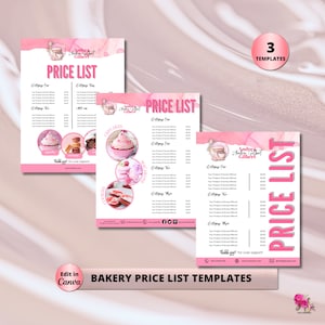 Pink Cake Editable Price List Template, Pink Bakery Cake Printable Business Pricing Template, Modern Custom Cake Bakery Price List Template