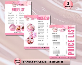 Pink Cake Editable Price List Template, Pink Bakery Cake Printable Business Pricing Template, Modern Custom Cake Bakery Price List Template