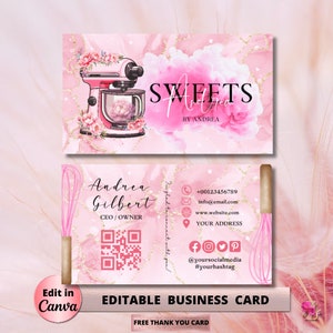 Modern Pink Smoke Bakery Business Card, Editable Cake Business Card Template DIY Printable Pastry Business Card Custom Bakery Branding Canva