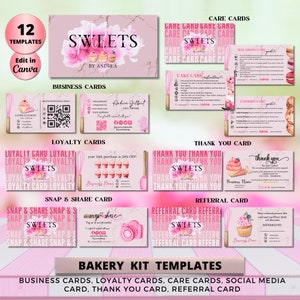 MODERN Pink Smoke Bakery Business Card Kit Template, DIY Loyalty Card, Care Card, Referral Card, Thank You Card, Social Card, Cake Business