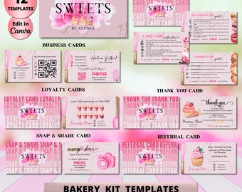 MODERN Pink Smoke Bakery Business Card Kit Template, DIY Loyalty Card, Care Card, Referral Card, Thank You Card, Social Card, Cake Business