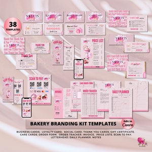 CAKE Business MODERN EDITABLE Branding Kit Business Printable Thank you Gift Card Care Card Price List Invoice Order Forms Bakery Busines