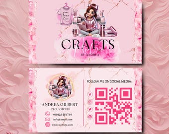 Crafting Business Card Design, Crafter Logo T-shirt Business Card, Heat Press Card, DIY Business Card, T-shirt Tumbler Maker Card Canva Edit