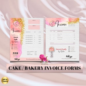Cake Invoice Template Editable, Custom Order Form Printable for Small Business , Bakery Custom Cake Invoice, Instant Download, Add Your Logo