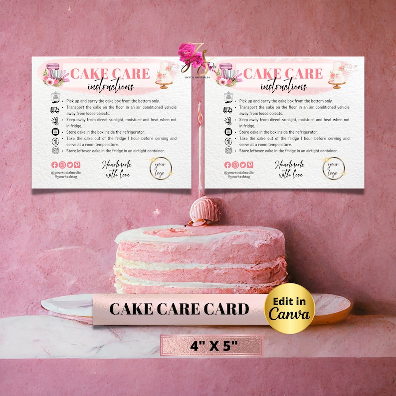 Custom Cake Editable Care Card, Printable Cake Care Template Wedding