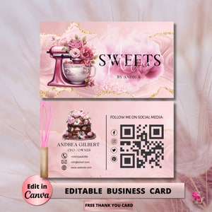 MODERN Pink Smoke Bakery Business Card Template DIY Custom Cake Business Card Editable Printable  Business Card Design Cake Business Card