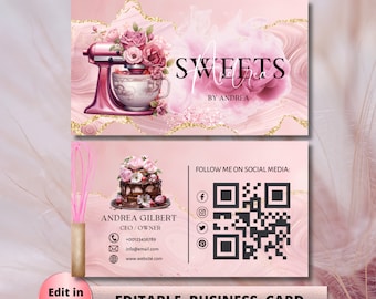 MODERN Pink Smoke Bakery Business Card Template DIY Custom Cake Business Card Editable Printable  Business Card Design Cake Business Card