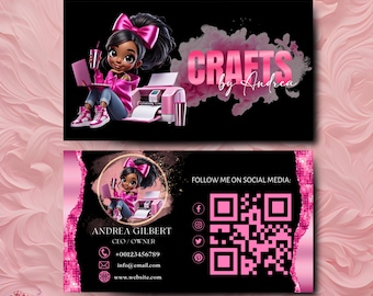 Pink Crafting Business Card Design, Crafter Logo T-shirt Business Card, Heat Press Card, DIY Business Card, T-shirt Tumbler Maker Card Canva