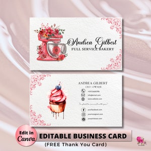 MODERN Pink Bakery Business Card Template DIY Custom Cake Business Card Editable Printable  Business Card Design Cake Business Card Cupcake
