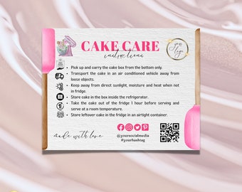 Pink Editable Cake Care Card, Printable Cake Care Template Wedding Cake Care Guide, Cake Transport Instructions, Bakery Custom Cake Business