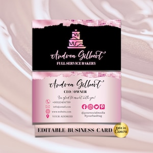 Bakery Business Card Template DIY Business Card Editable Printable Business Card Custom Cake Business Card Pastry Card, Editable at Canva